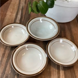 3 Vintage  Brown Monterrey Stoneware Fruit/dessert Bowls & 1 Cereal Bowl